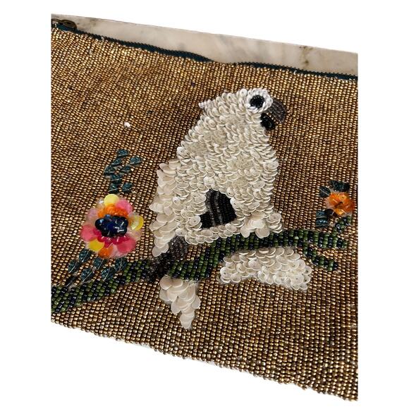 Miss Albright Anthropologie Beaded Clutch Bag Metallic Gold Bird - Picture 2 of 8